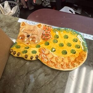 Made in Italy Hand Painted Sleeping Kitty Cat Ceramic Plate‎ Whimsy Norm